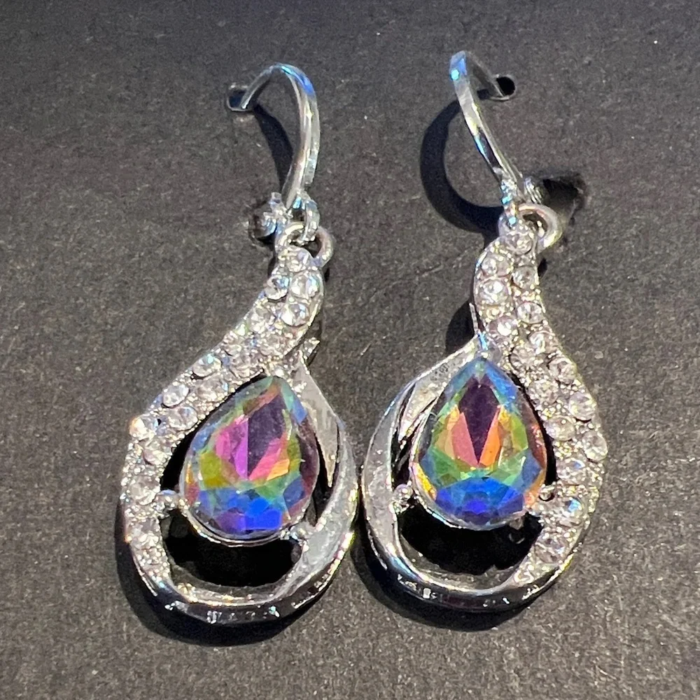 Dazzling Silver and Iridescent Teardrop Earrings
